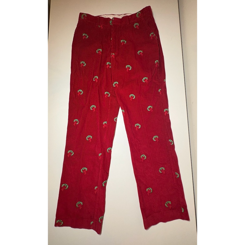 Orvis Men's Red Christmas Wreath Pattern Pants | 34 X 34